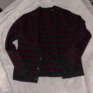 Red and dark grey cardigan